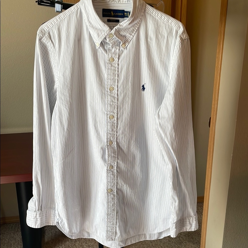 Ralph Lauren White Casual Button Down striped Shirt